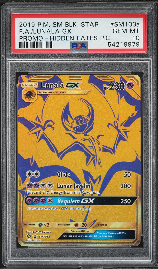 2019 #SM103A SM PROMO HIDDEN FATES PREMIUM FULL ART LUNALA GX PSA 10 POKEMON