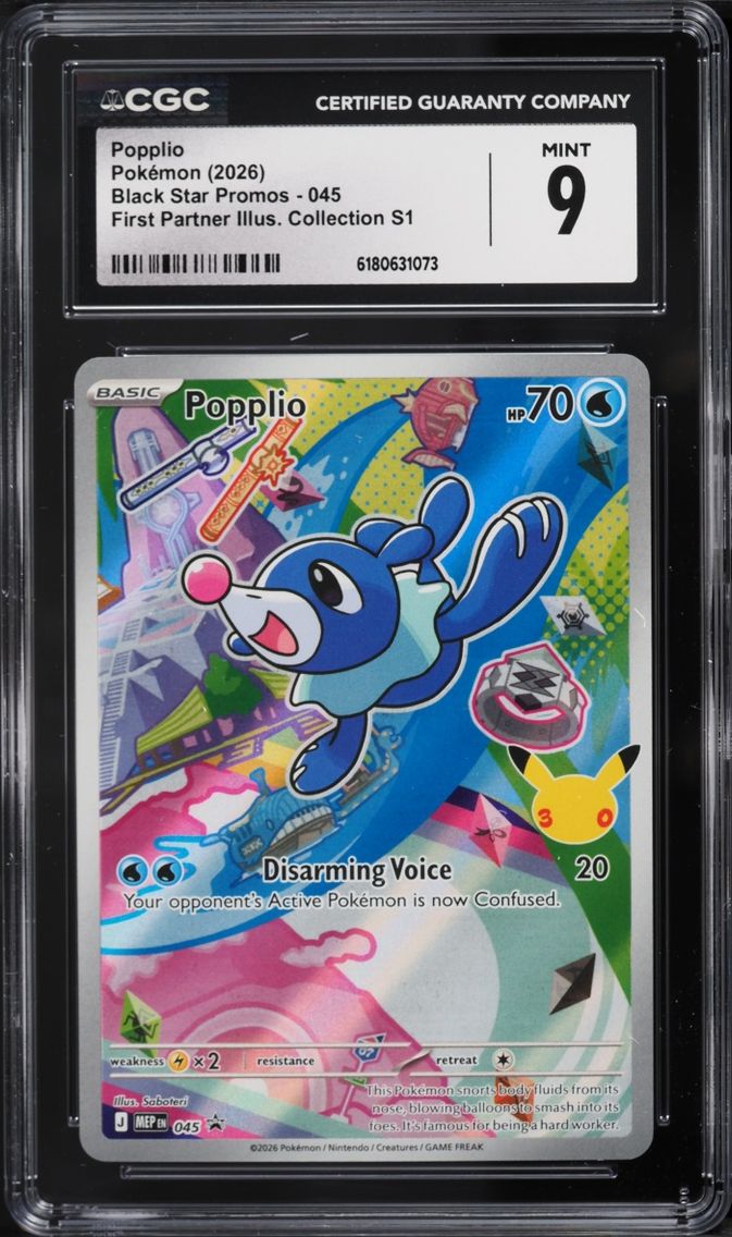 2026 Pokemon Mega Evolution Promo First Partner Illustration S1 Full Art Popplio #45 CGC 9 MINT