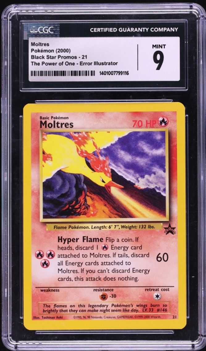2000 Pokemon Black Star Promo The Power Of One Illustrator Error Moltres #21 CGC 9 MINT