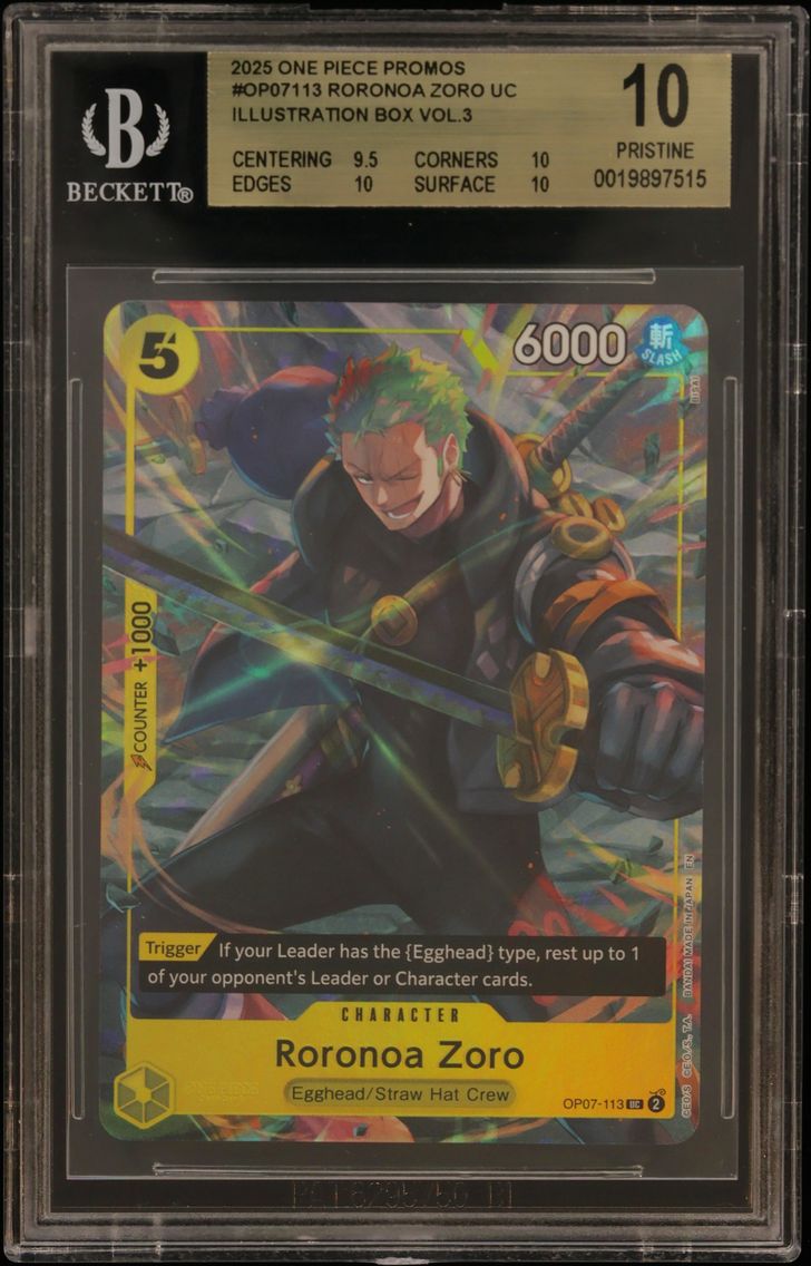 2025 #OP07113 Roronoa Zoro UC/(Illustration Box Vol.3) BGS 10 One Piece Card Game Promos