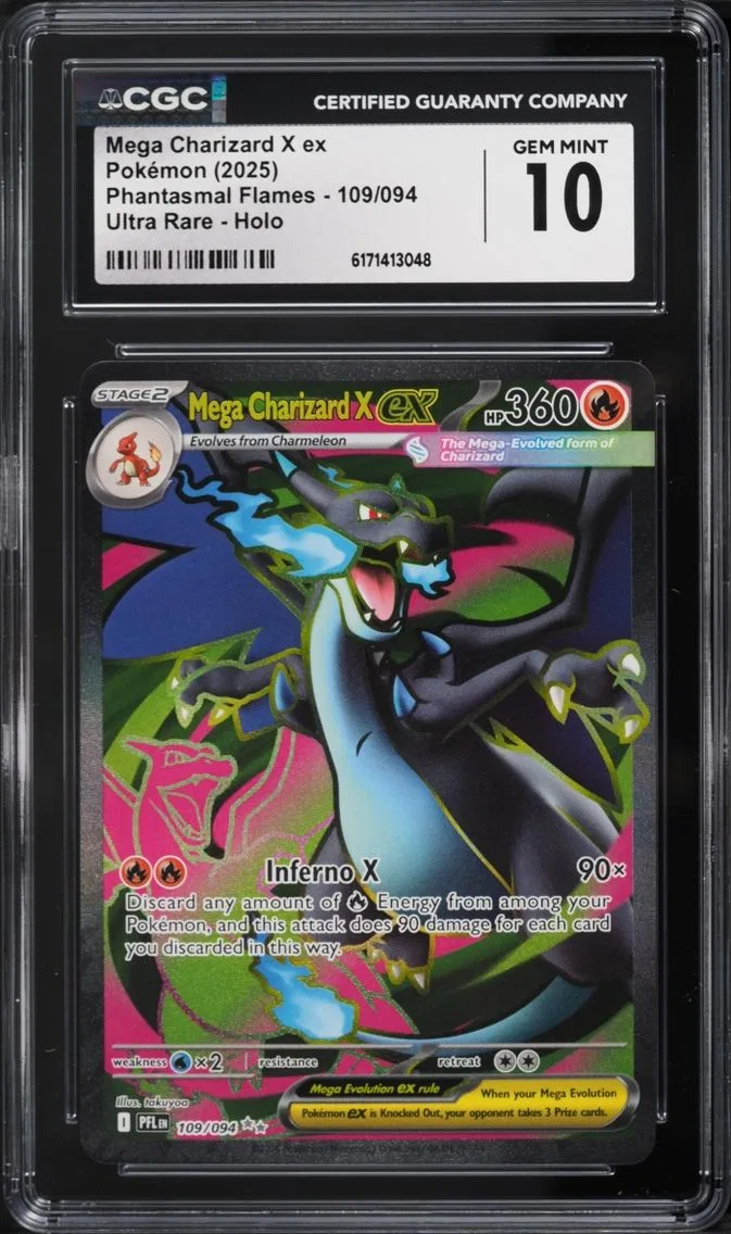 2025 Pokemon Mega Evolution Phantasmal Flames Full Art Mega Charizard X ex #109 CGC 10 GEM MINT