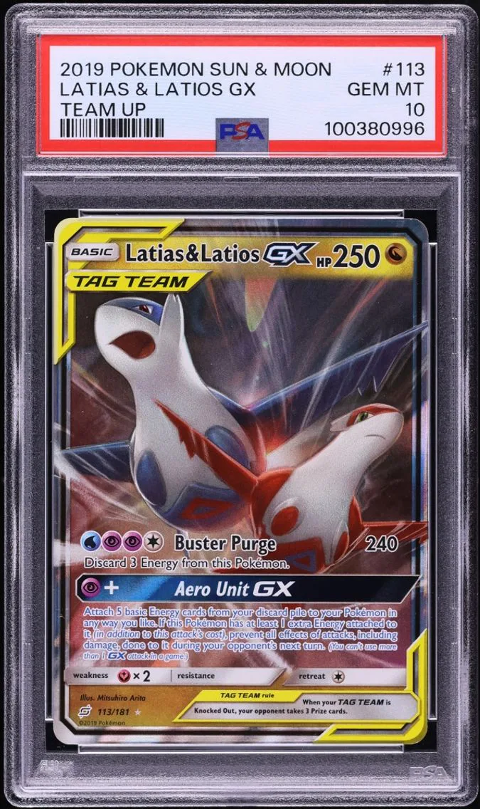 2019 #113 Latias & Latios GX PSA 10 Pokemon Sun & Moon Team Up Holo