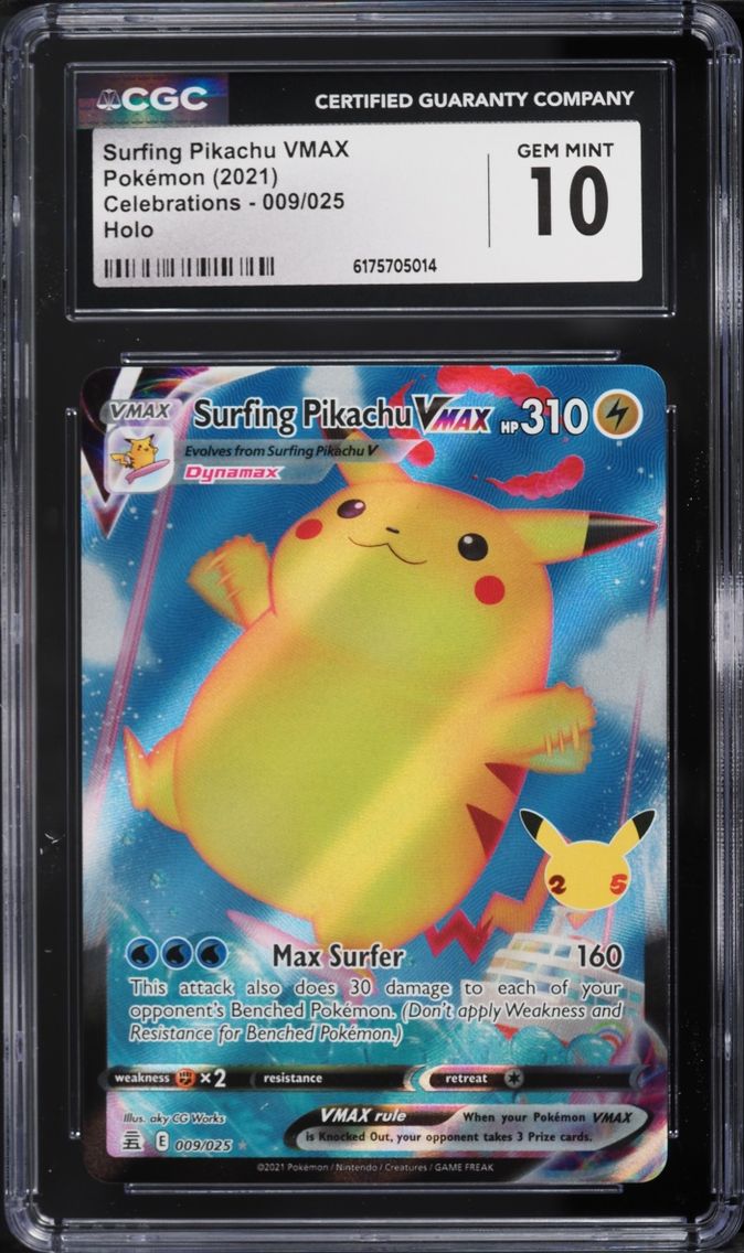 2021 Pokemon Sword & Shield Celebrations Full Art Surfing Pikachu Vmax #9 CGC 10 GEM MINT