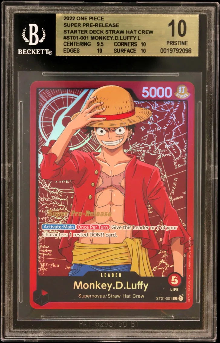 2022 #ST01001 Monkey.D.Luffy L BGS 10 One Piece Card Game Super Pre-Release Starter Deck Straw Hat Crew