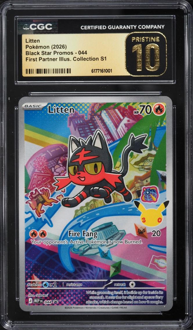 2026 Pokemon Mega Promo First Partner Illustration Full Art Litten #44 CGC 10 PRISTINE