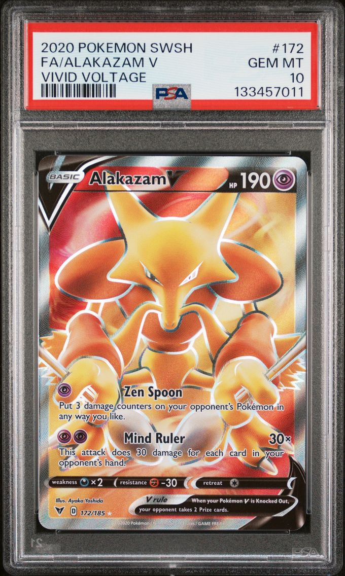2020 #172 Full Art/Alakazam V PSA 10 Sword & Shield Vivid Voltage Pokemon