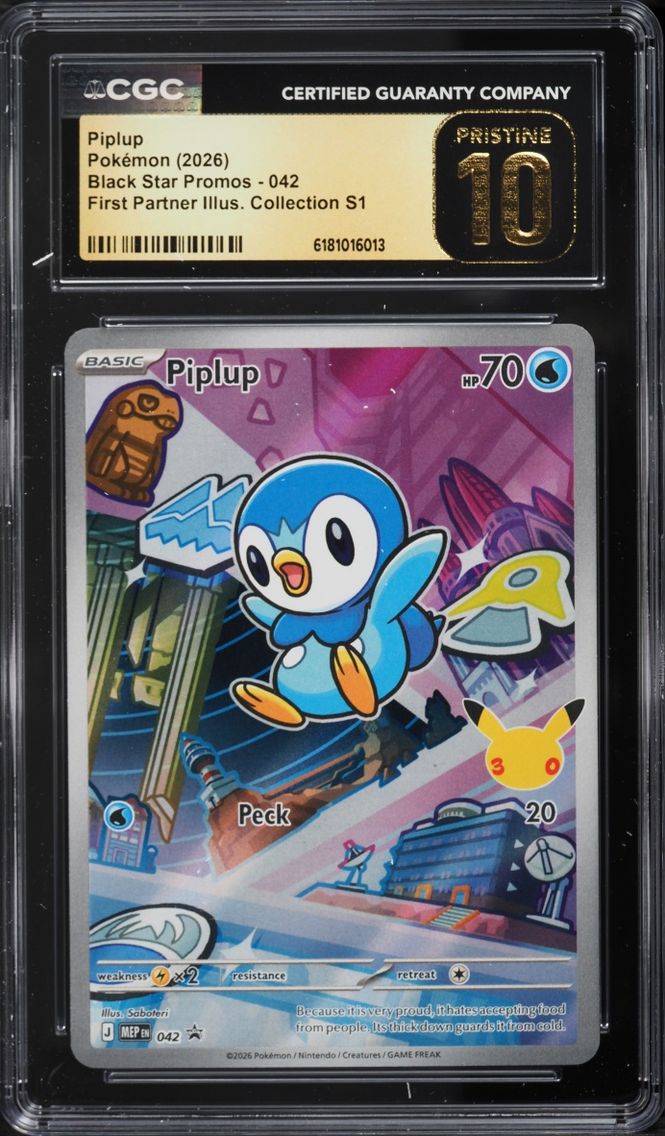 2026 Pokemon Mega Promo First Partner Illustration S1 Full Art Piplup #42 CGC 10 PRISTINE