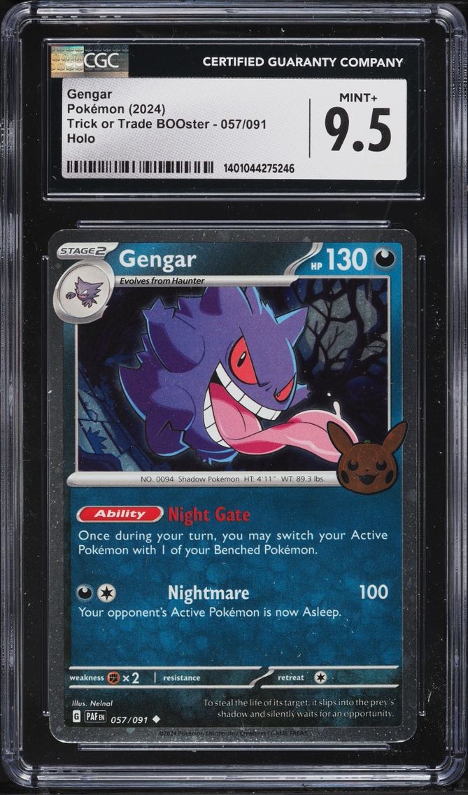 2024 Pokemon Scarlet & Violet Paldean Fates Trick Or Trade Holo Gengar #57 CGC 9.5 MINT+