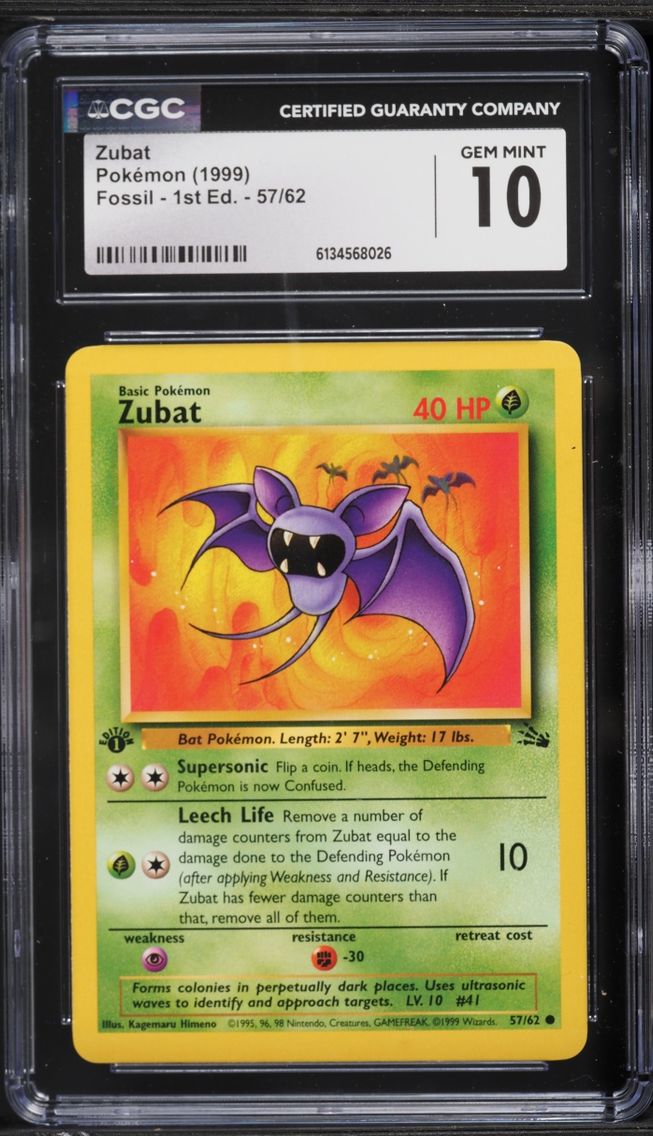 1999 Pokemon Fossil 1st Edition Zubat #57 CGC 10 GEM MINT