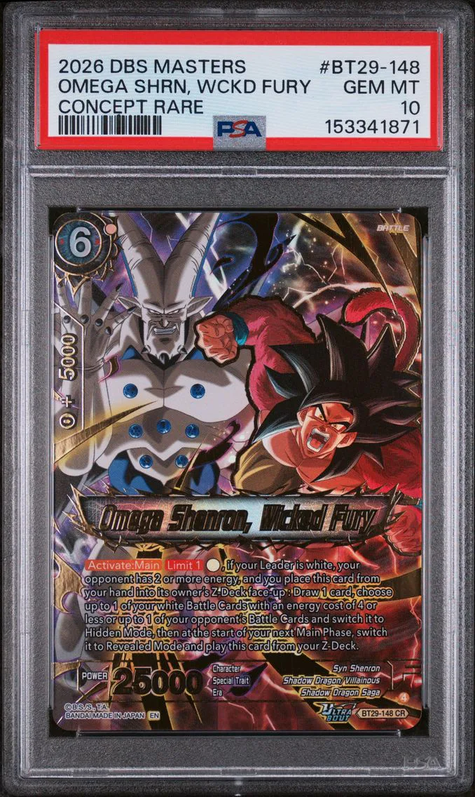 2026 #BT29-148 Omega Shenron, Wicked Fury PSA 10 Dragon Ball Super Card Game Masters Series 29 Fearsome Rivals