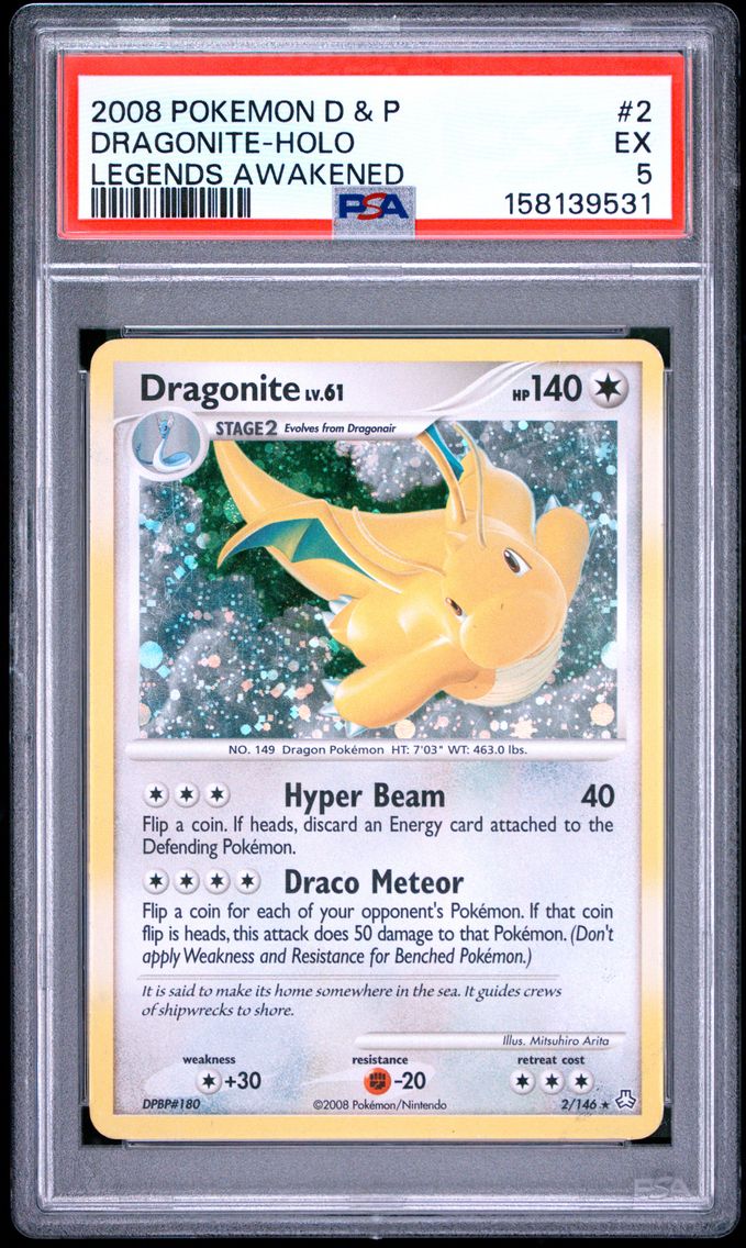 2008 #2 Dragonite-Holo PSA 5 Diamond & Pearl Legends Awakened