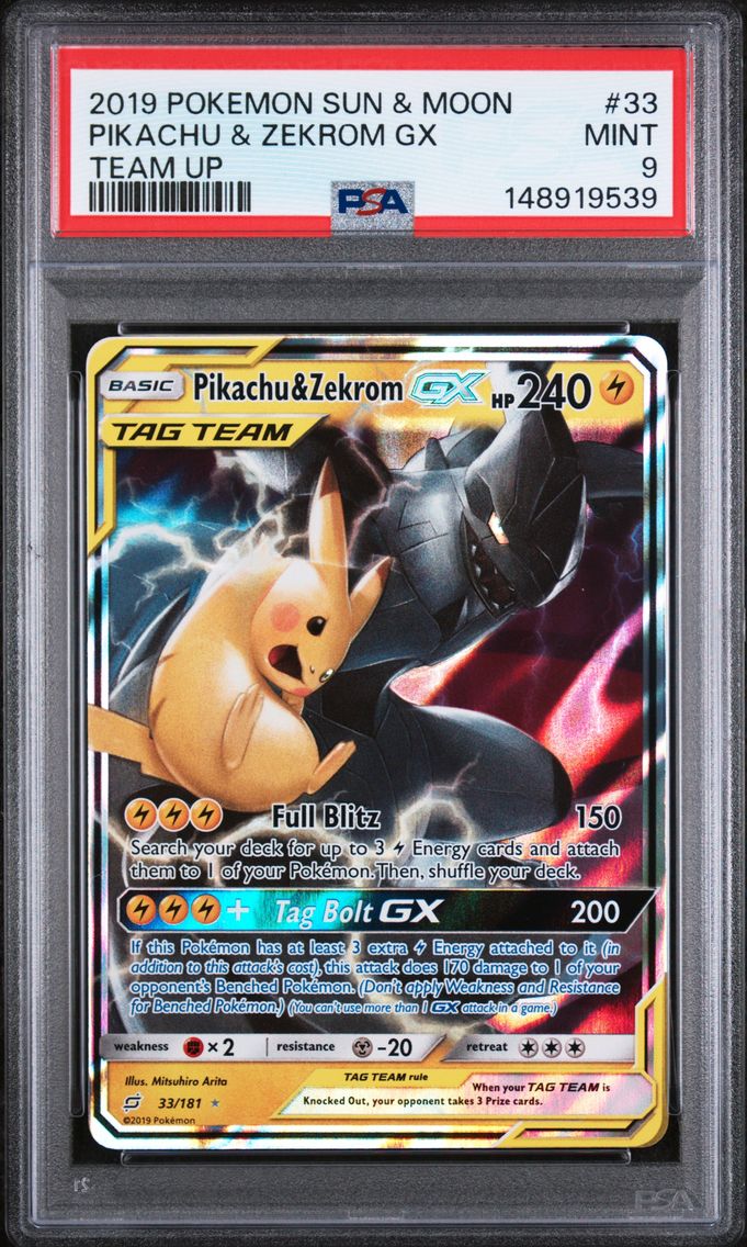 2019 #33 Pikachu & Zekrom GX PSA 9 Sun & Moon Team Up