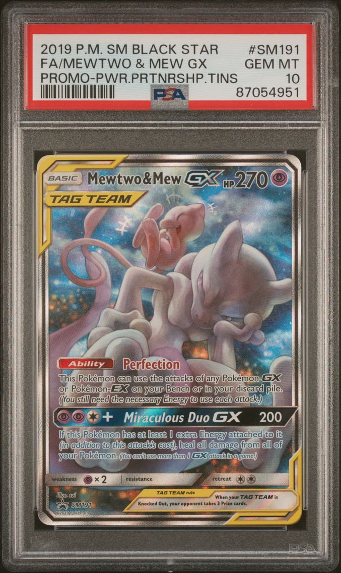 2019 #SM191 Full Art/Mewtwo & Mew GX PSA 10 SM Black Star Promo