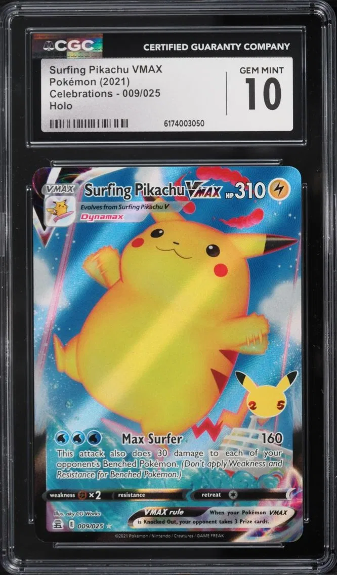2021 Pokemon Sword & Shield Celebrations Full Art Surfing Pikachu VMAX #9 CGC 10 GEM MINT