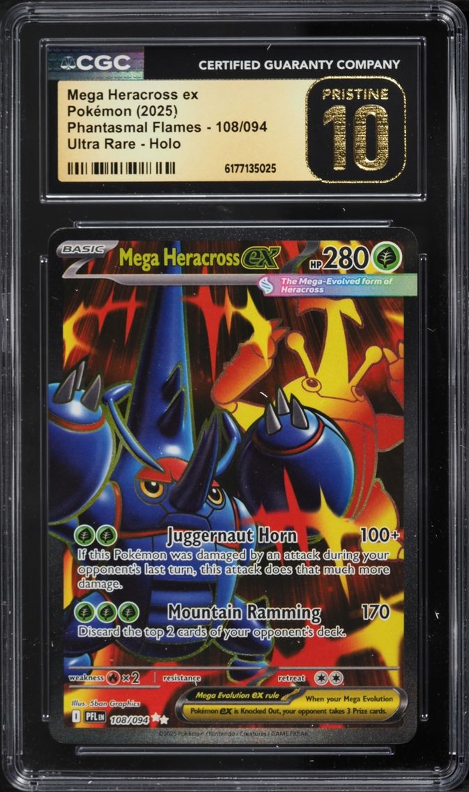 2025 Pokemon Mega Evolution Phantasmal Flames Full Art Mega Heracross Ex #108 CGC 10 PRISTINE
