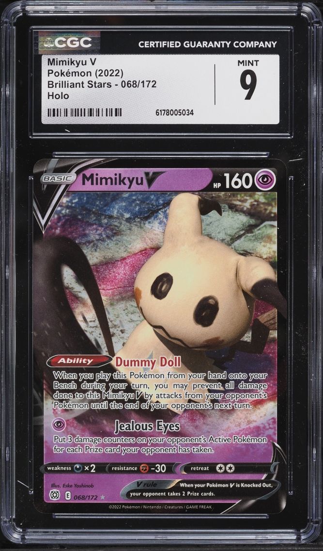 2022 Pokemon Sword & Shield Brilliant Stars Holo Mimikyu V #68 CGC 9 MINT