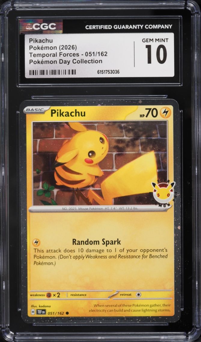 2026 Pokemon Scarlet & Violet Temporal Forces Day Collection Pikachu #51 CGC 10 GEM MINT