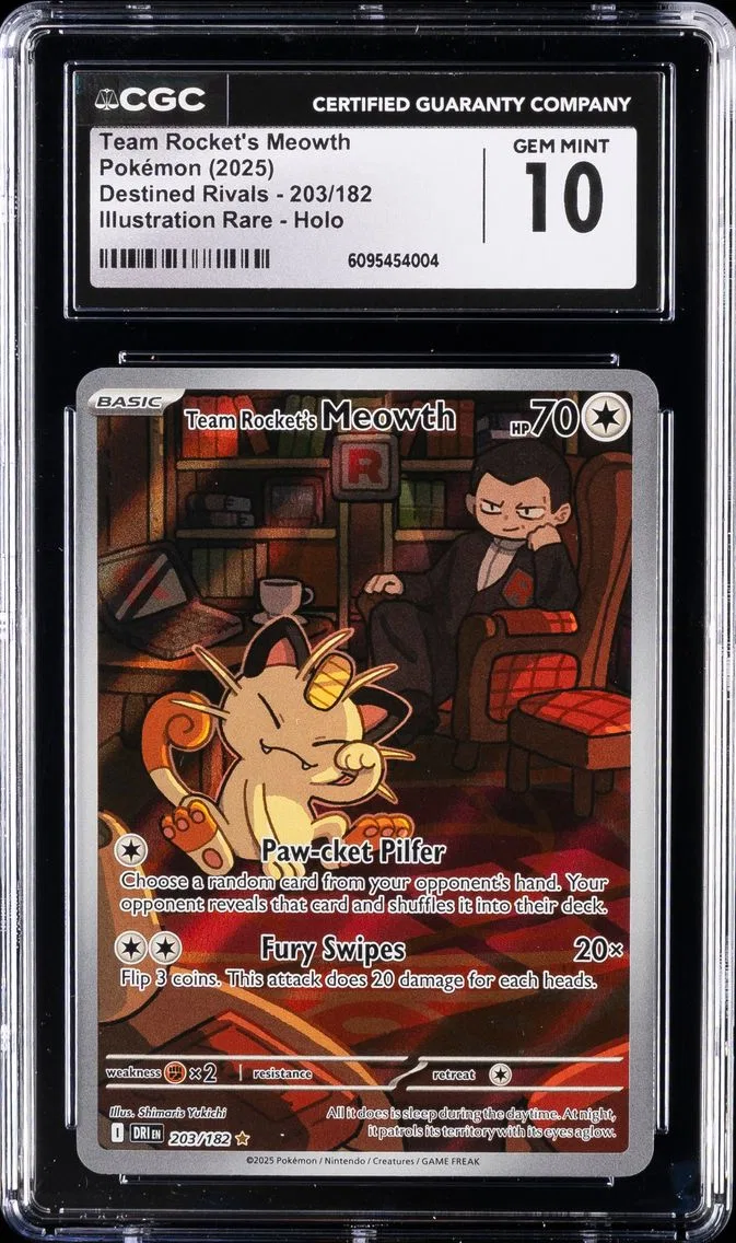 2025 #203 Team Rocket's Meowth CGC 10 Dri EN-Destined Rivals Pokemon