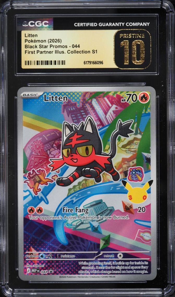 2026 Pokemon Mega Promo First Partner Illustration Full Art Litten #44 CGC 10 PRISTINE