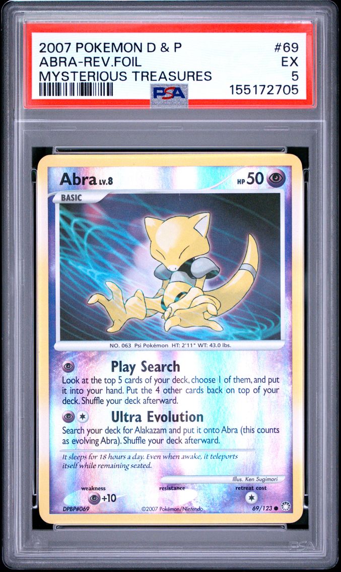 2007 #69 Abra-Reverse Foil PSA 5 Diamond & Pearl Mysterious Treasures