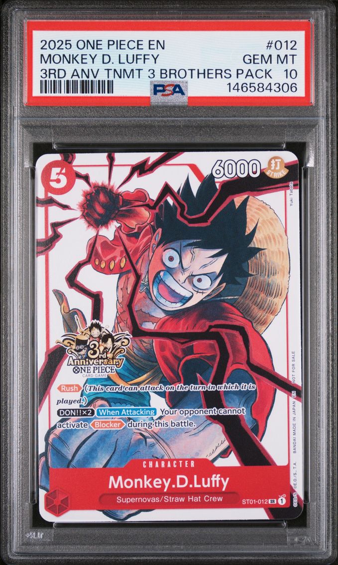 2025 #012 Monkey D. Luffy PSA 10 One Piece 3rd Anniversary Tournament 3 Brothers Pack
