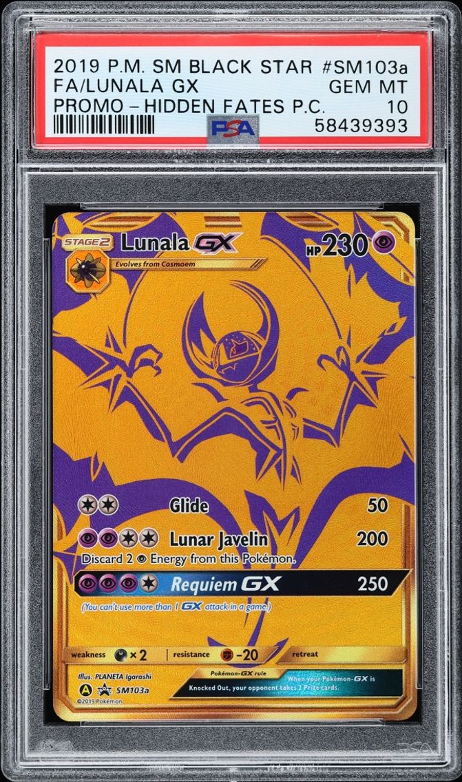 2019 Pokemon Sun & Moon Promo Hidden Fates Premium Full Art Lunala GX #SM103a PSA 10 GEM MINT