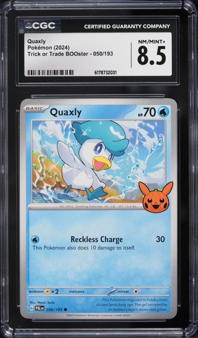 2024 Pokemon Scarlet & Violet Trick Or Trade BOOster Quaxly #050 CGC 8.5 NM-MT+