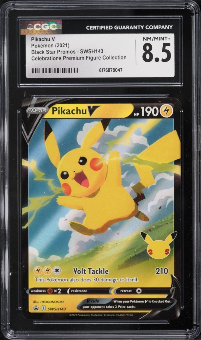 2021 Pokemon Sword & Shield Promo Celebrations Premium Holo Pikachu V #SWSH143 CGC 8.5 NM-MT+