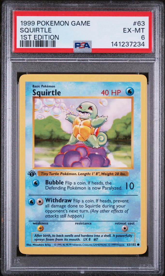 1999 #63 Squirtle 1st Edition PSA 6 Game