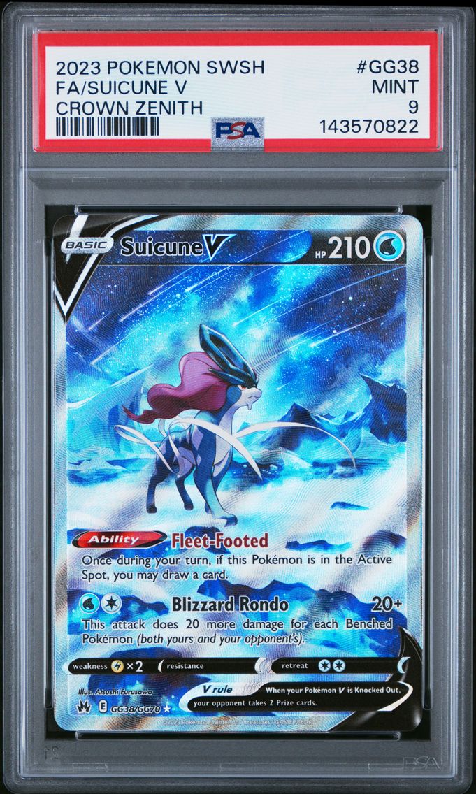 2023 #GG38 Full Art/Suicune V PSA 9 Sword and Shield Crown Zenith Pokemon