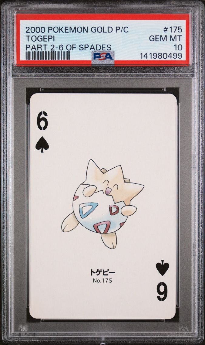 2000 #175 Togepi PSA 10 6 of Spades Pokemon Gold Version Part 2 Playing Cards Pokemon