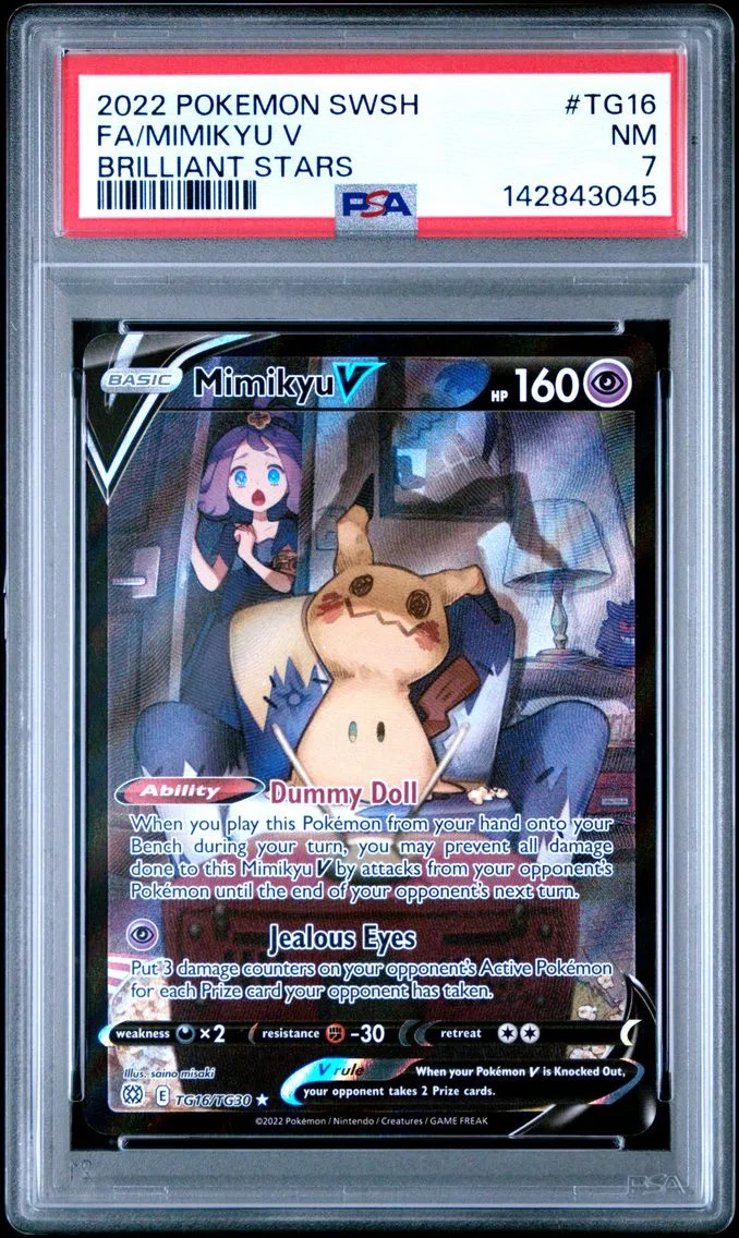2022 #TG16 Full Art/Mimikyu V PSA 7 Sword & Shield Brilliant Stars Pokemon