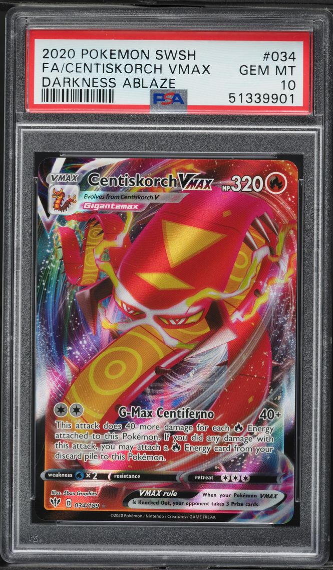 2020 #034 Full Art/Centiskorch Vmax PSA 10 Sword & Shield Darkness Ablaze Pokemon