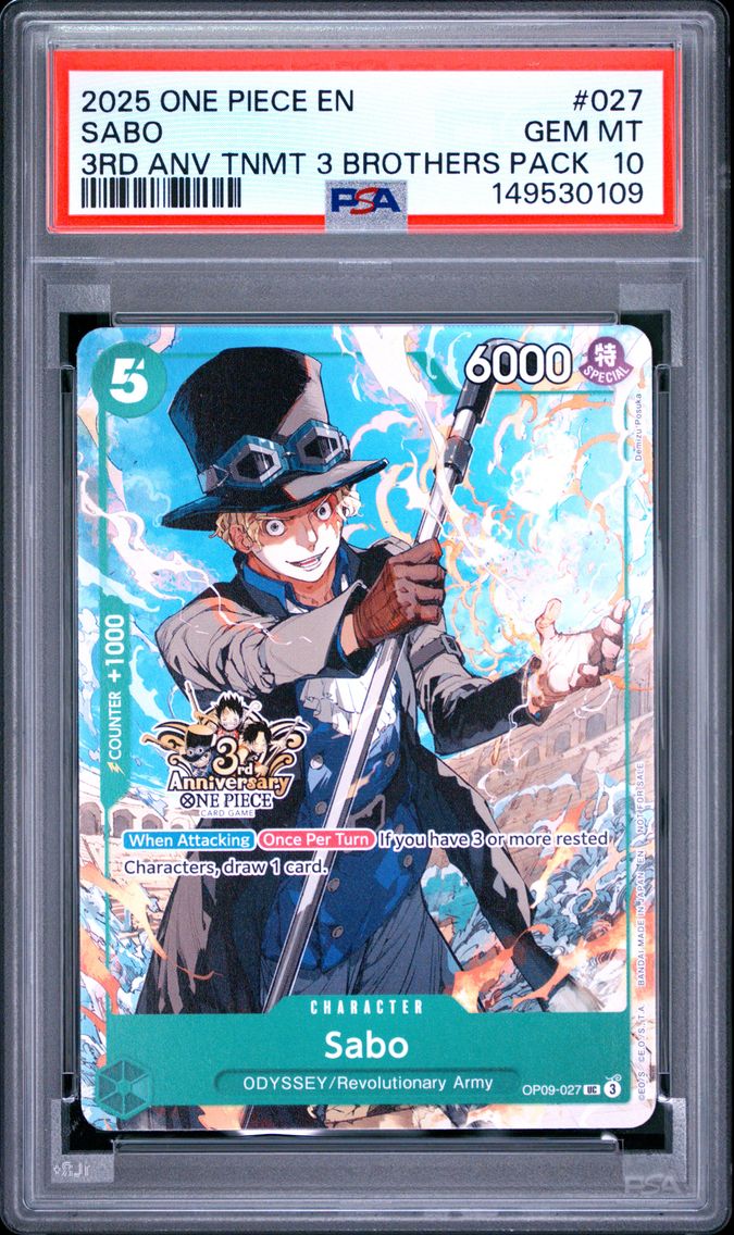 2025 #027 Sabo PSA 10 One Piece 3rd Anniversary Tournament 3 Brothers Pack