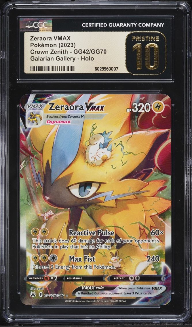 2023 Pokemon Sword & Shield Crown Zenith Alt Art Zeraora VMAX #GG42 CGC 10 PRISTINE