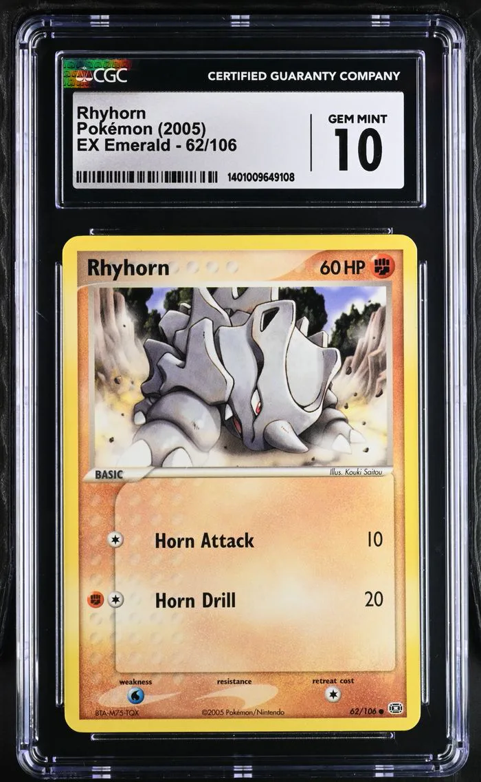 2005 #62 Rhyhorn CGC 10 EX Emerald - English