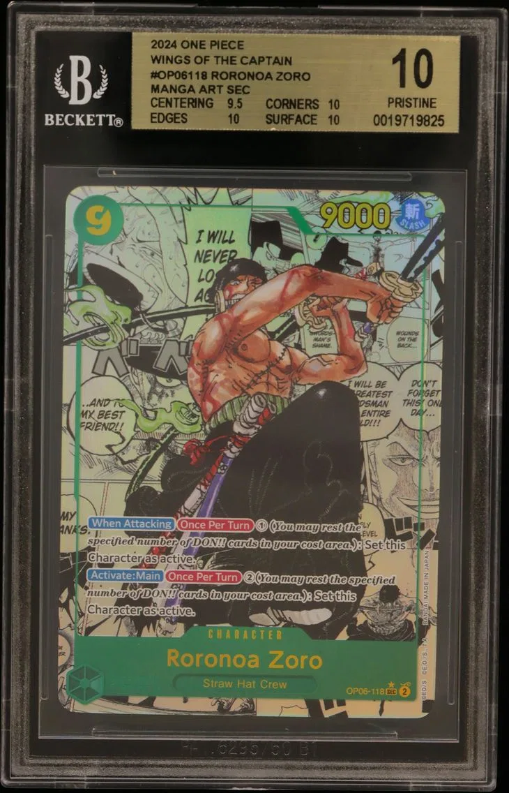 2024 #OP06118 Roronoa Zoro MANGA ART SEC BGS 10 One Piece Card Game Wings of the Captain
