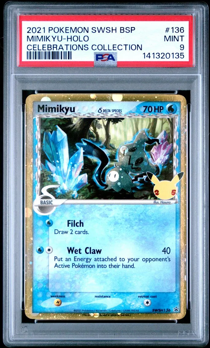 2021 #136 Mimikyu-Holo PSA 9 Celebrations Collection Pokemon Swsh Black Star Promo Pokemon