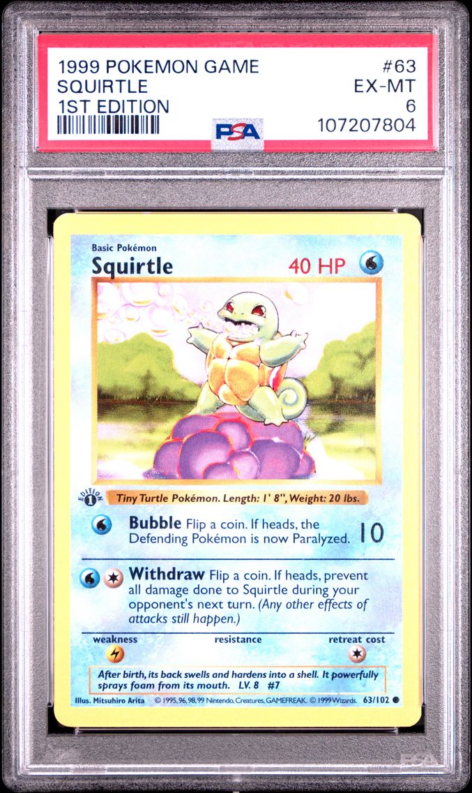 1999 #63 Squirtle 1st Edition PSA 6 Game