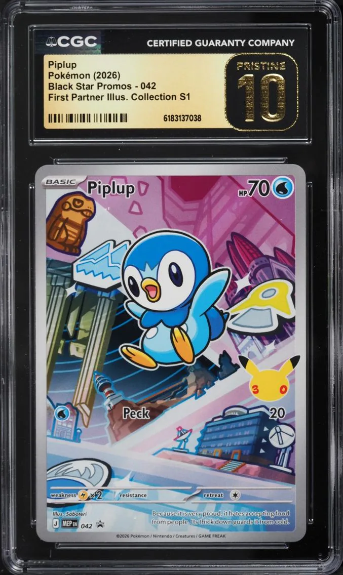 2026 Pokemon Mega Evolution Promo First Partner Illustration S1 Full Art Piplup #42 CGC 10