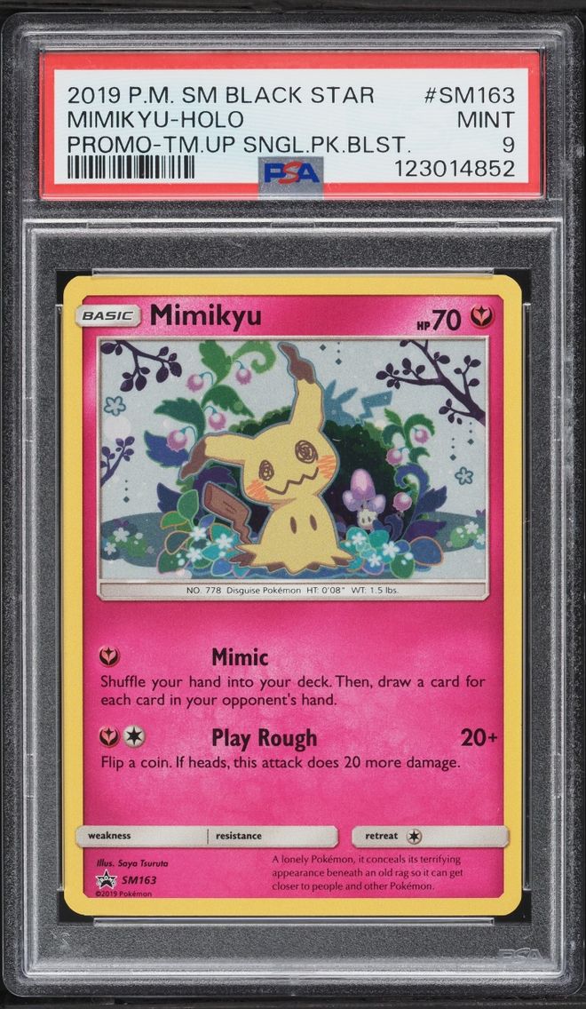 2019 Pokemon Sun & Moon Black Star Promo Team Up Holo Mimikyu #SM163 PSA 9 MINT