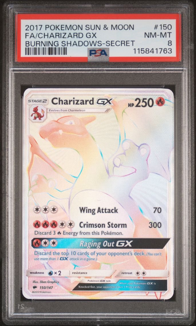 2017 #150 Full Art/Charizard GX PSA 8 Sun & Moon Burning Shadows Pokemon