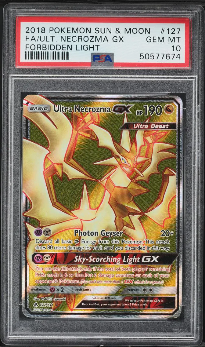 2018 #127 Full Art/Ultra Necrozma GX PSA 10 Sun & Moon Forbidden Light Pokemon