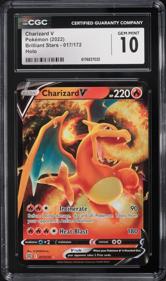 2022 Pokemon Sword & Shield Brilliant Stars Holo Charizard V #17 CGC 10 GEM MINT