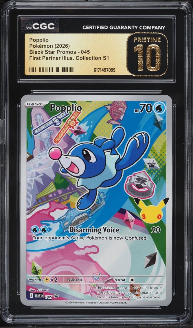 2026 Pokemon Mega Promo First Partner Illustration Full Art Popplio #45 CGC 10 PRISTINE