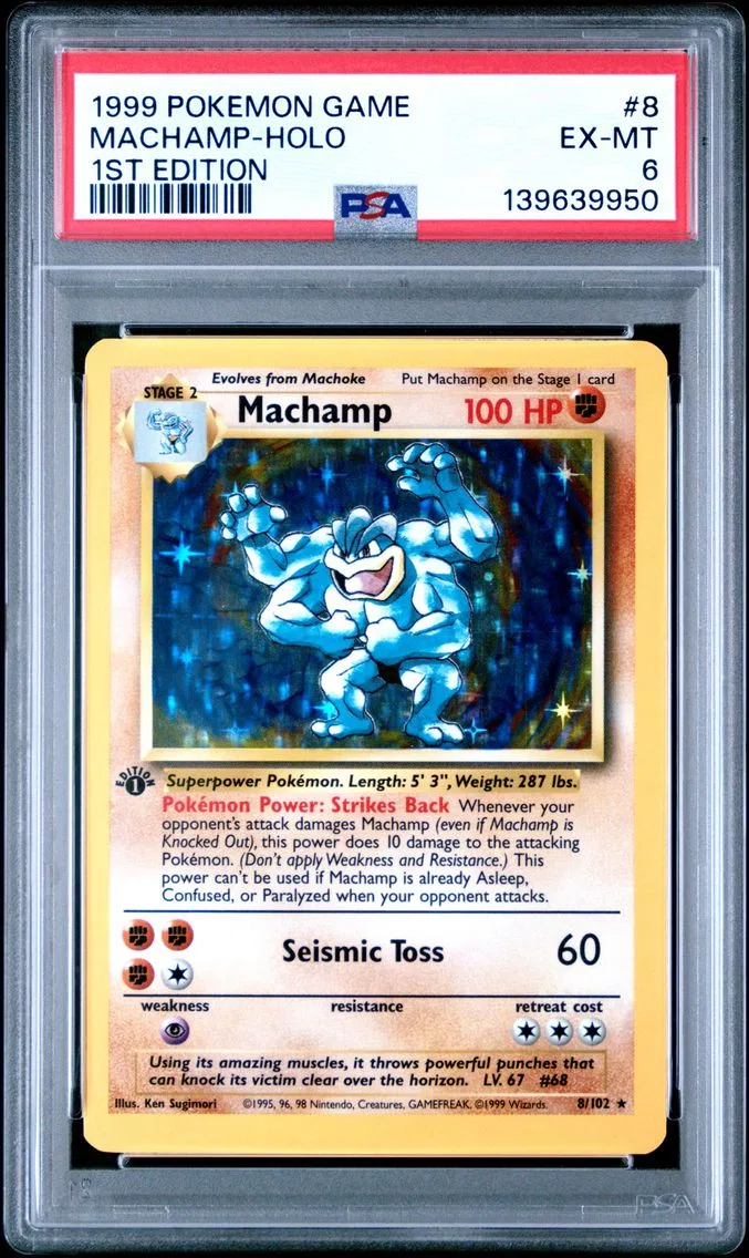 1999 #8 Machamp-Holo 1st Edition PSA 6 Game