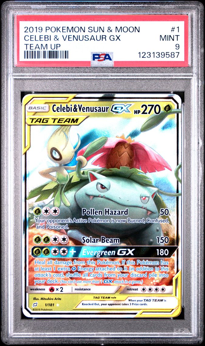 2019 #1 Celebi & Venusaur GX PSA 9 Sun & Moon Team Up Pokemon