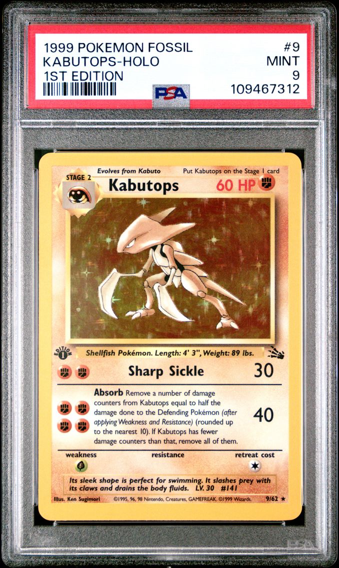 1999 #9 Kabutops-Holo 1st Edition PSA 9 Fossil Pokemon