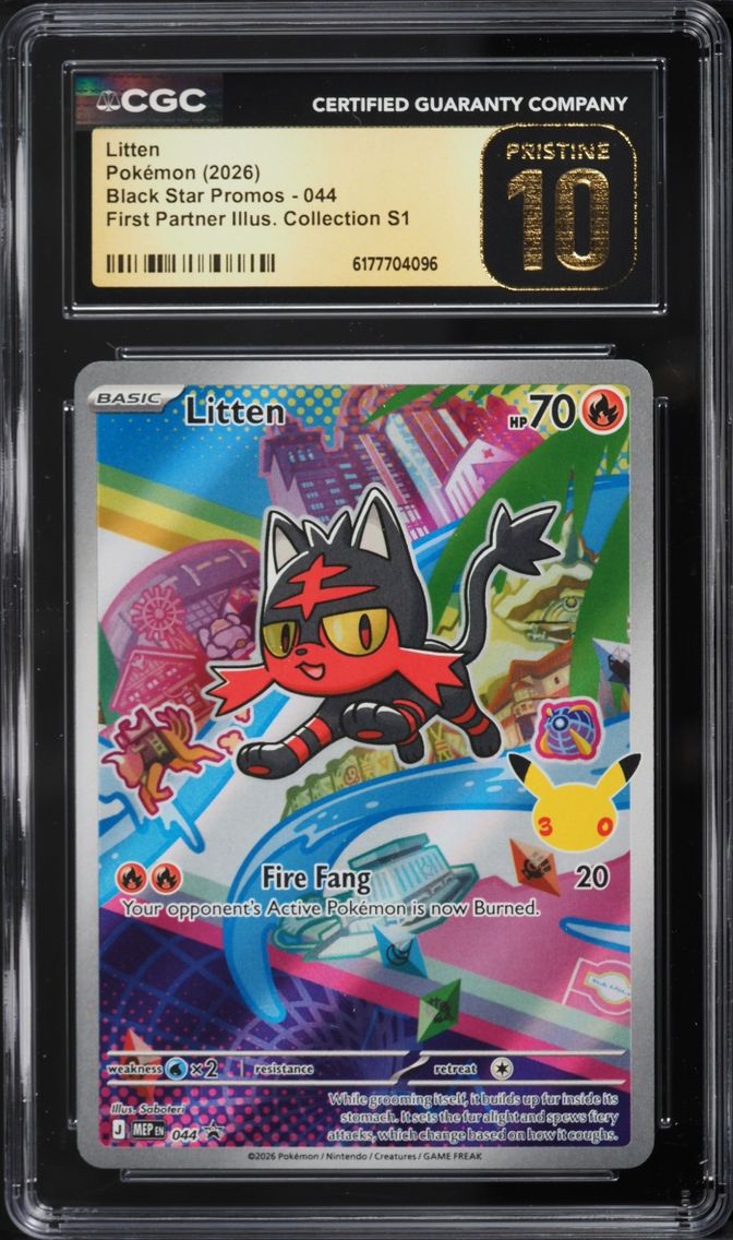 2026 Pokemon Mega Promo First Partner Illustration Full Art Litten #44 CGC 10 PRISTINE