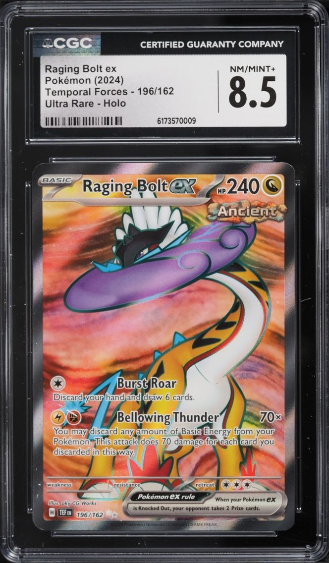 2024 Pokemon Scarlet & Violet Temporal Forces Full Art Raging Bolt EX #196 CGC 8.5 NM-MT+